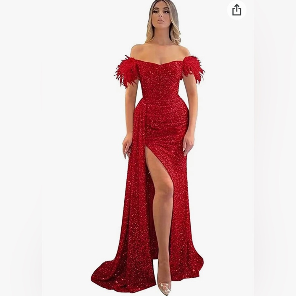 Off shoulder dress sequin stretchy red